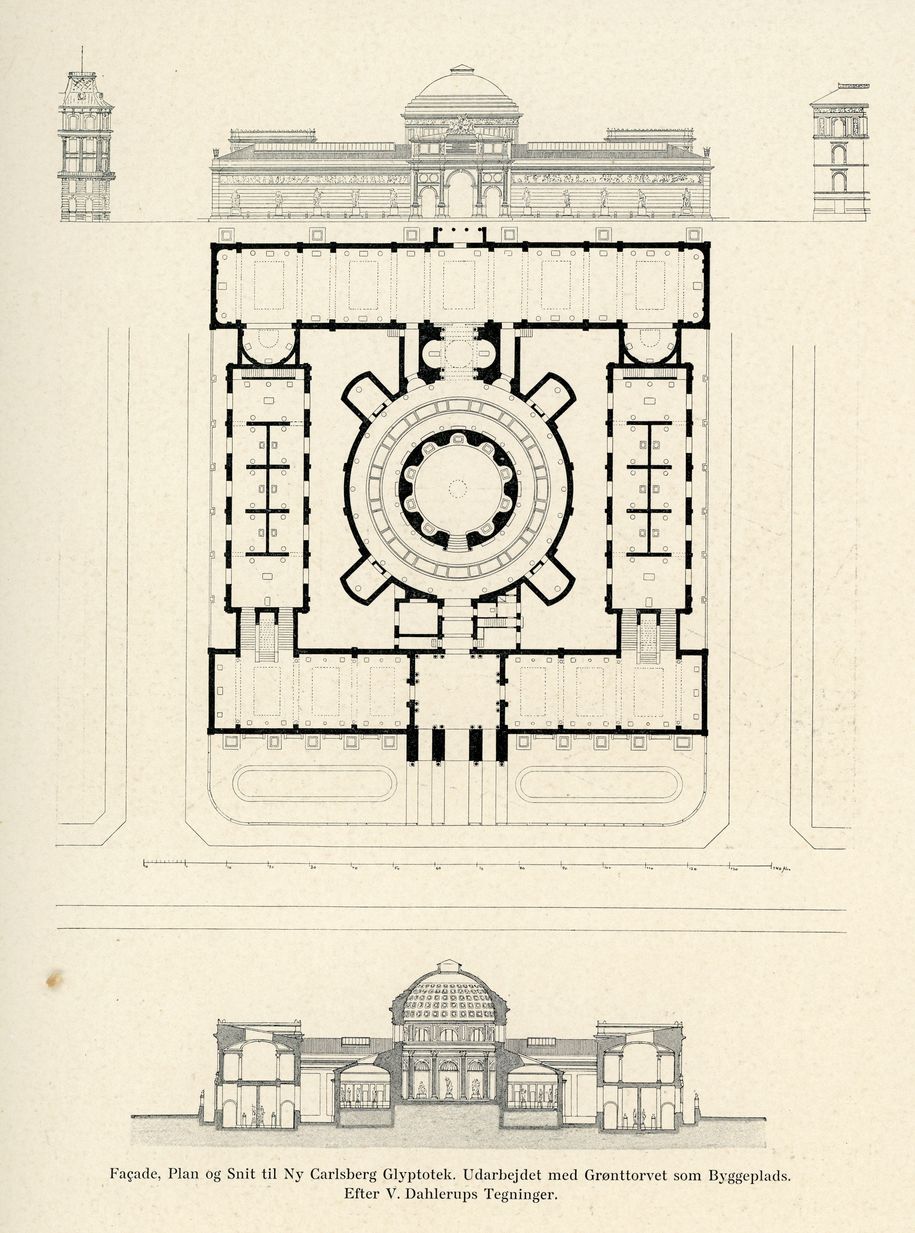 Dahlerups forslag til en Glyptoteksbygning ved Ørstedsparken (Grønttorvet)