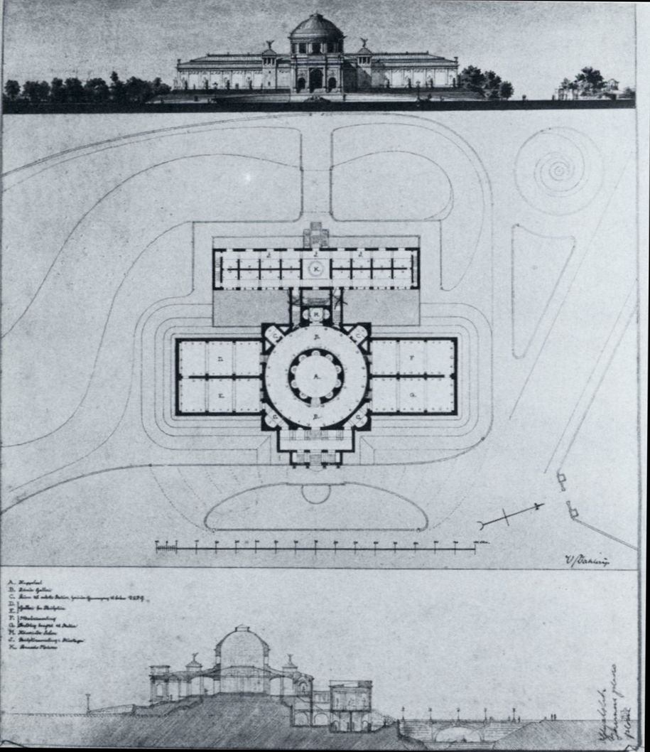 Dahlerups forslag til en Glyptoteksbygning placeret ved Aborreparken (Jarmers Bastion)