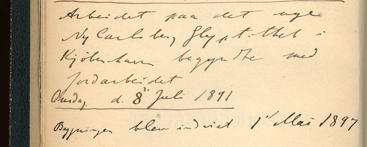 Udsnit af indledningen til 1888-kataloget med Carl Jacobsens "dagbogsnoter"