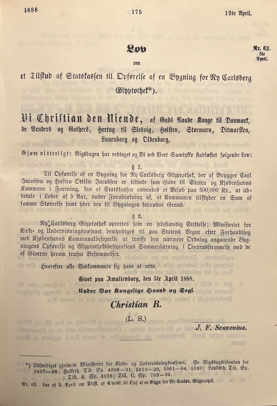 Loven om Glyptoteket af 5. april 1888