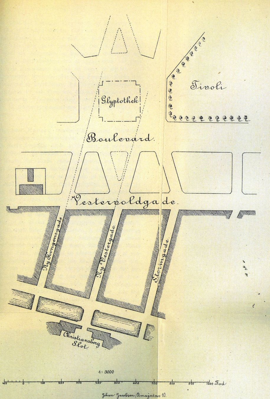 Glyptotekets påtænkte placering på grunden bag Tivoli gengivet i referatet af Borgerrepræsentationens møde 23. september 1889